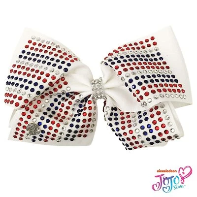 《NEW》Girls' JoJo Siwa Large July 4th Edition Hair Bow Red White Blue Rhinestones - Image 1 of 3