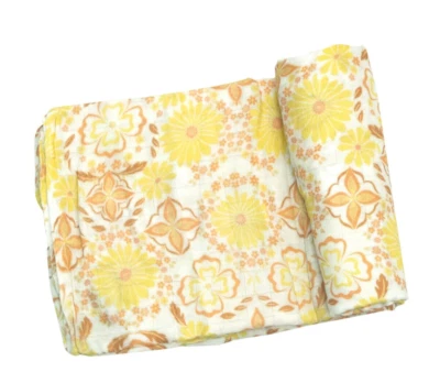 Angel Dear Baby Girl Golden Surf Floral Cotton Swaddle Blanket 45" x 45" NEW - Image 1 of 2