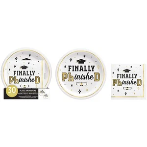 Finally PHinisheD PhD Doctorate College Graduation Party Paper Plates & Napkins - Picture 1 of 1