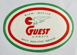 Pegatina/etiqueta vintage Guest Airlines - Miami - México 5” x 3,5” ovalada - Imagen 1 de 1