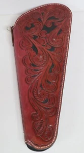 HAND CRAFTED TOOLED WESTERN FLORAL OXBLOOD LEATHER X-Large GUN RUG REVOLVER CASE - Picture 1 of 9