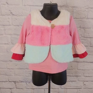 Matilda Jane Size 4 Long Sleeve Top With Faux Fur Vest 2 Pieces - Picture 1 of 6