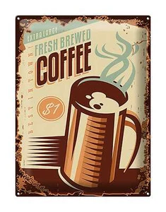Blechschild Retro 30x40 cm Kaffee fresh brewed Coffee $1 Deko Schild tin sign - Bild 1 von 5