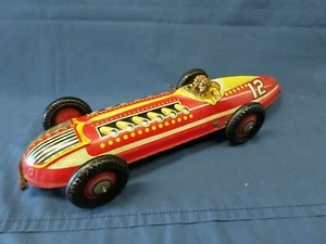 2184D MAR Tin Toy 16.5" Race Car w/DOUBLE DRIVERS HEADS w/Key but Does NOT Wind - Picture 1 of 12