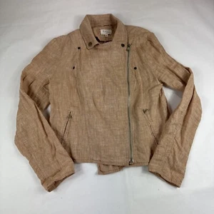 Lou Grey Linen Jacket Womens S Brown Beige Motorcycle Shacket Long Sleeve Coat - Picture 1 of 6
