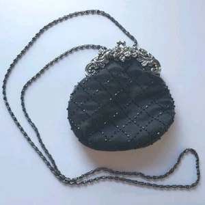 Jessica McClintock schwarz Satin Abendtasche Handtasche Schulter Crossbody Perlen Abschlussball - Bild 1 von 22