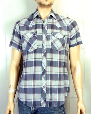Camisa Western de Colección Años 70 80 Youngbloods Para Hombre Gris A Cuadros SS Perla A Presión Talla M Foto 1 de 3