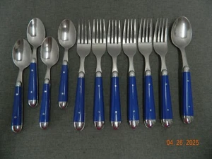 Set Of 11 Vintage Oneida Palette Stainless Steel Blue Handle Flatware - Picture 1 of 2