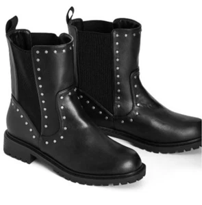 BNIB City Chic Size 39 8 Wide Fit MINKE Ankle Boot Black Biker Silver Studs - Picture 1 of 20