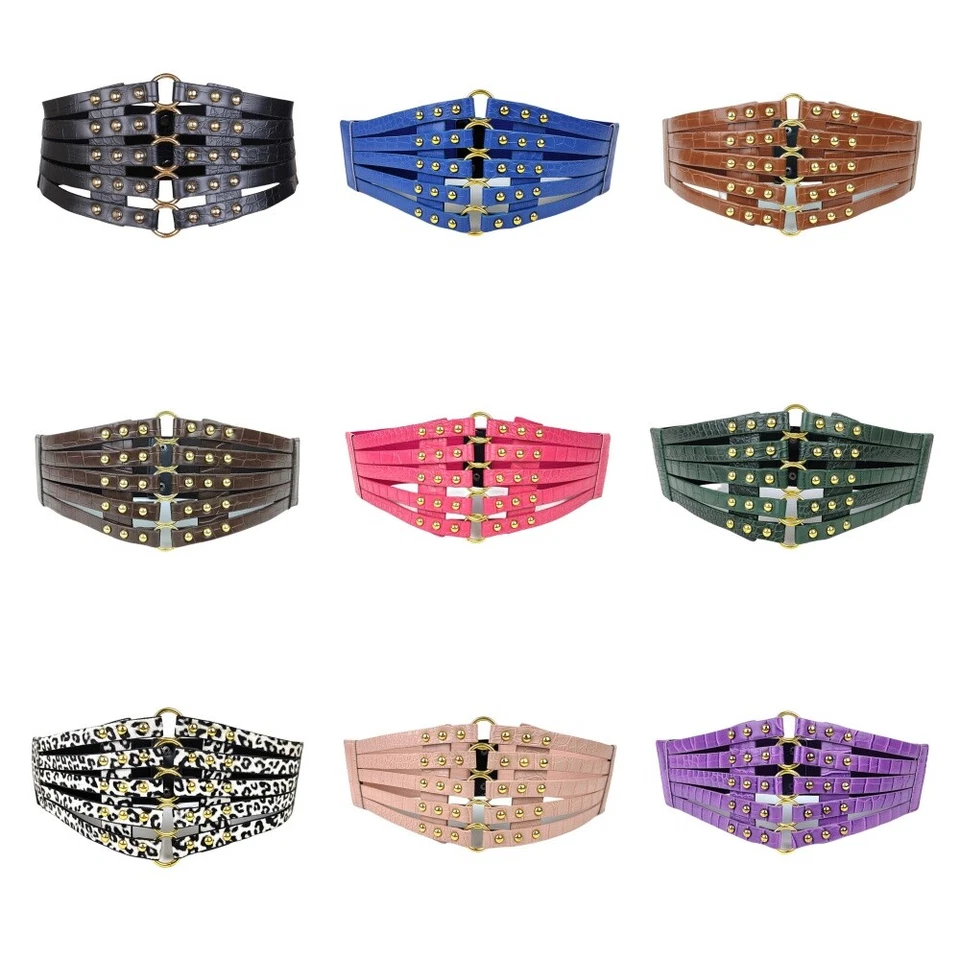 Damen Kunstleder Runde Schnalle Hohl Stretch Gürtel Korsett Kleid Bund  - Bild 1 von 1