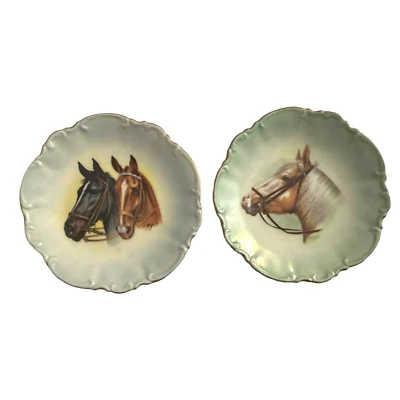 Lote de 2 placas de pared vintage con cabeza de caballo de porcelana con alambre para colgar MCM Artmark Foto 1 de 4