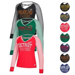 NHL Adidas Women's Contrast Long Sleeve Team Graphic T-Shirt Collection