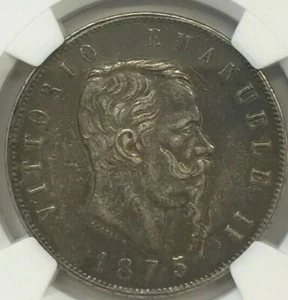 ITALY  1875 M BN 5 LIRA IN EXCELLENT CONDITION , aUNCIRCULATED ..NGC ERROR - Picture 1 of 4