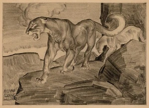 M. FEDOROFF, 'MOUNTAIN LIONS', signed graphite, 1919 - Picture 1 of 3