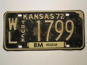 Placa de licencia etiqueta de camión 1972 Kansas WL 1799 Wilson County [Z95] - Imagen 1 de 1
