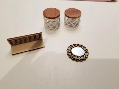 Miniature Dollhouse Modern Farmhouse Coffee Tables (2) Shelf and Mirror 1:12 - Image 1 of 4