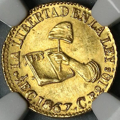 Moneda 1/2 Escudo Culiacán Oro México 1867-C NGC MS 64 POP 7/0 (25111002C) Foto 1 de 4
