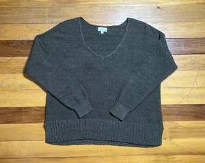 Suéter de punto clásico verde con cuello en V y aberturas laterales talla L de Lucky Brand para mujer - Imagen 1 de 3