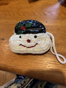 Snowman Change Purse w/Sequins Beads Zipper Carrying Loop 4"🎁inside Surprise - Picture 1 of 6