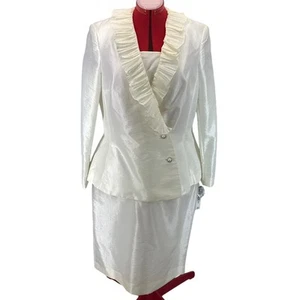 John Meyer weiß Taft Rüschenkragen formeller Rock Jacke Anzug Set Damen 16 - Bild 1 von 10