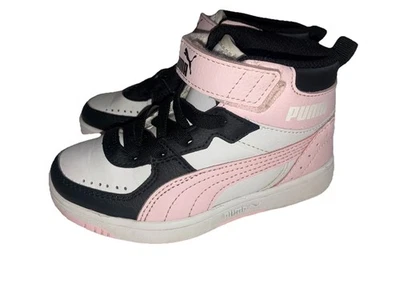 PUMA Girls Mid High Top Kids 11 Pink Black White Sneakers Casual Shoes 374688 - Image 1 of 4