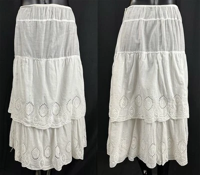 Edwardian Embroidery Eyelet Whitework Broderie Anglaise Layered Petticoat Skirt - Image 1 of 2