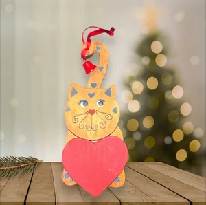 Vintage 1988 Kurt S. Adler Wooden Cat w/ Bell Christmas Ornament Collectible - Picture 1 of 2