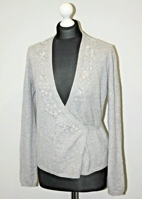 Cardigã feminino Allude 100% cashmere cinza envoltório roupão tamanho M - Imagem 1 de 4