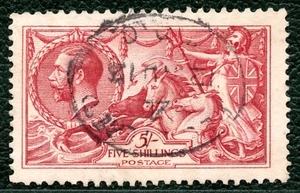 GB KGV SEAHORSE SG.401var 5s Carmine (1913) WATERLOW Cat £325+35%=£438 REDB29 - Picture 1 of 12
