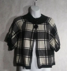 Chaus Check Sweater Women's Size M Black/White/Gray Large Button Front  - Picture 1 of 6