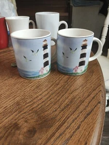 Two Matching Thompson Lighthouse Coffee Mugs Tea Cups ~ 8 Ounces - Picture 1 of 5