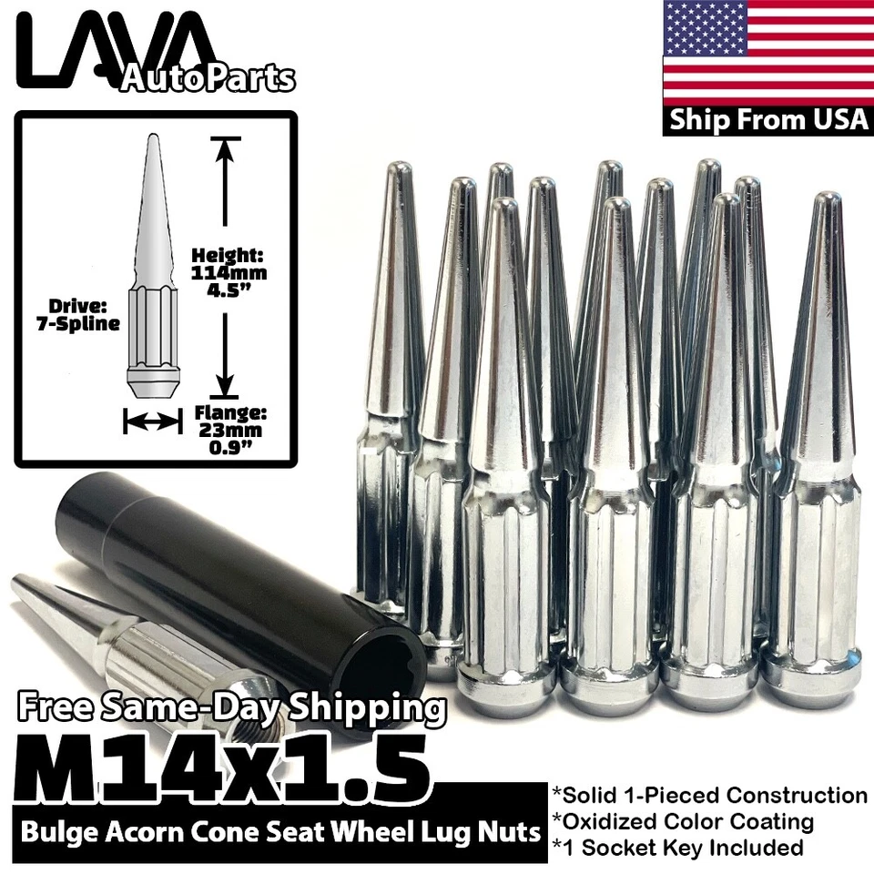 Tuerca de clavo 24x cromada 14x1,5 apta para Chevy GMC C1500 C2500 K1500 K2500 Suburban Foto 1 de 4