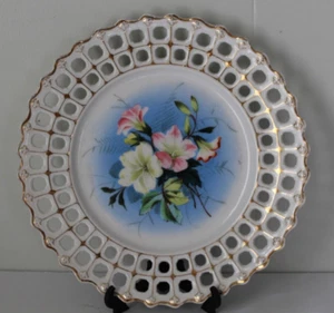 Vintage Carl Tielsch Altwasser Handpainted Floral Reticulated Round Plate - Picture 1 of 9