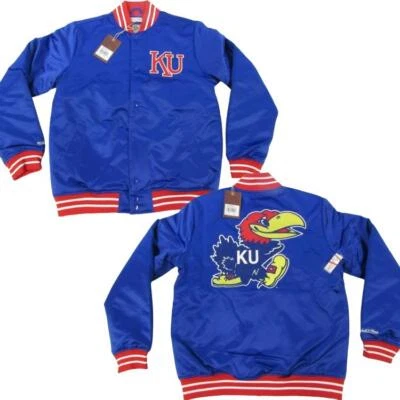 Nueva chaqueta a presión de satén pesado Mitchell & Ness de Kansas Jayhawks para hombre $150 Foto 1 de 4