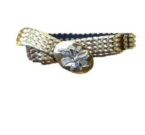 Vintage 70s Gold Stretchy Belt Snake Fish Scale w Silver Bow - Picture 1 of 4