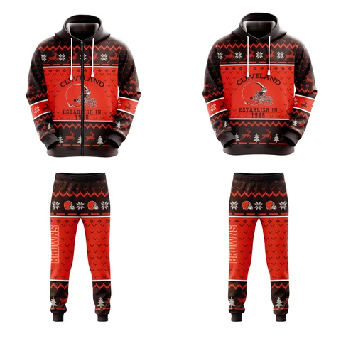 Cleveland Browns Christmas Tracksuit Mens Casual Hoodie Jogging Pants Sweatsuit Cover