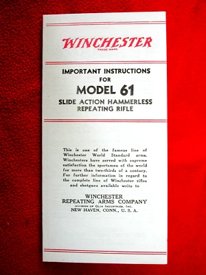 Orig Vintage WINCHESTER Model 61 .22 Pump Bifold Manual Pre-1964 WRF Short - Image 1 of 4