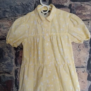 Derek Hart Girls Small Button-up Dress Puff Sleeves Yellow W/ White Undertones  - Picture 1 of 12