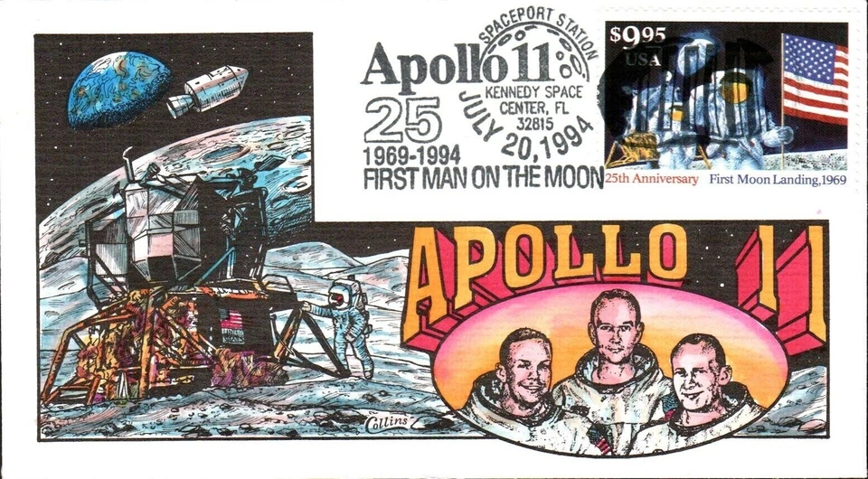 #2842 First Moon Landing $9.95 Express Mail FDC Hand-Painted  Collins Perfect - Image 1 of 1
