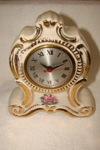 Vintage Sessions Ceramic Art Nouveau Electric Shelf Clock Gold & Rose Decoration Cover