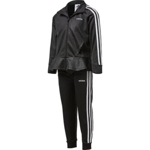 NWT Adidas Girls Embossed Peplum 2pc Jogger Set Long Sleeve Black AG4356 Sz 4 - Picture 1 of 11