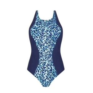 Traje de baño Amoena para mujer talla 12C flores de hielo de una pieza azul acolchado nuevo sin etiquetas - Imagen 1 de 12