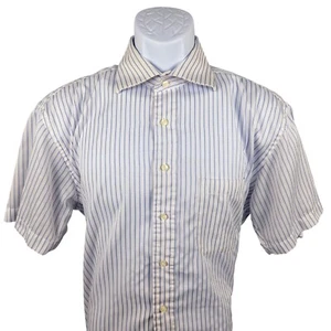 Zegna Striped Short Sleeve Button Up Casual Shirt Cotton Size 17 - Picture 1 of 6