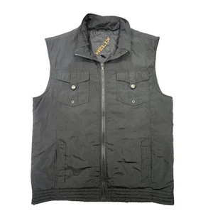 Helix Full Zip Vest Size Large Pockets Biker Grunge Punk Goth Black - Picture 1 of 9
