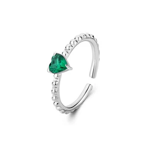 Sagapo Anello Solitario CUORE Verde Regolabile in Acciaio Sagapò SDZ128 S'agapo - Foto 1 di 5