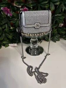 Victoria Secret Micro Bandolera/Bolso de Hombro Nuevo Plateado Bling - Imagen 1 de 4