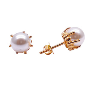 22ct Yellow Gold Seven Claw Synthetic Pearl Earrings