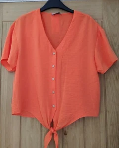 NWT Hot Coral Tie Blouse Size 10 - Picture 1 of 3