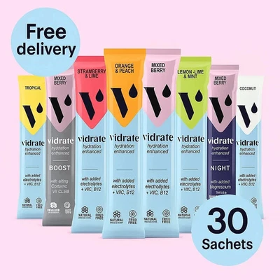 VIDRATE Electrolytes Powder Hydration - Mix 30 Sachets - Vitamins Zero Sugar IV