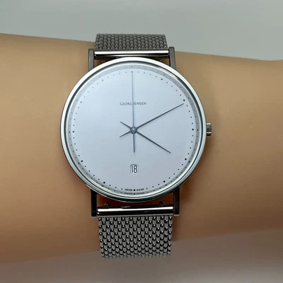 Georg Jensen Men’s SS Mesh Watch Henning Koppel 318 Design Swiss Date w/Box#009B - Image 1 of 4